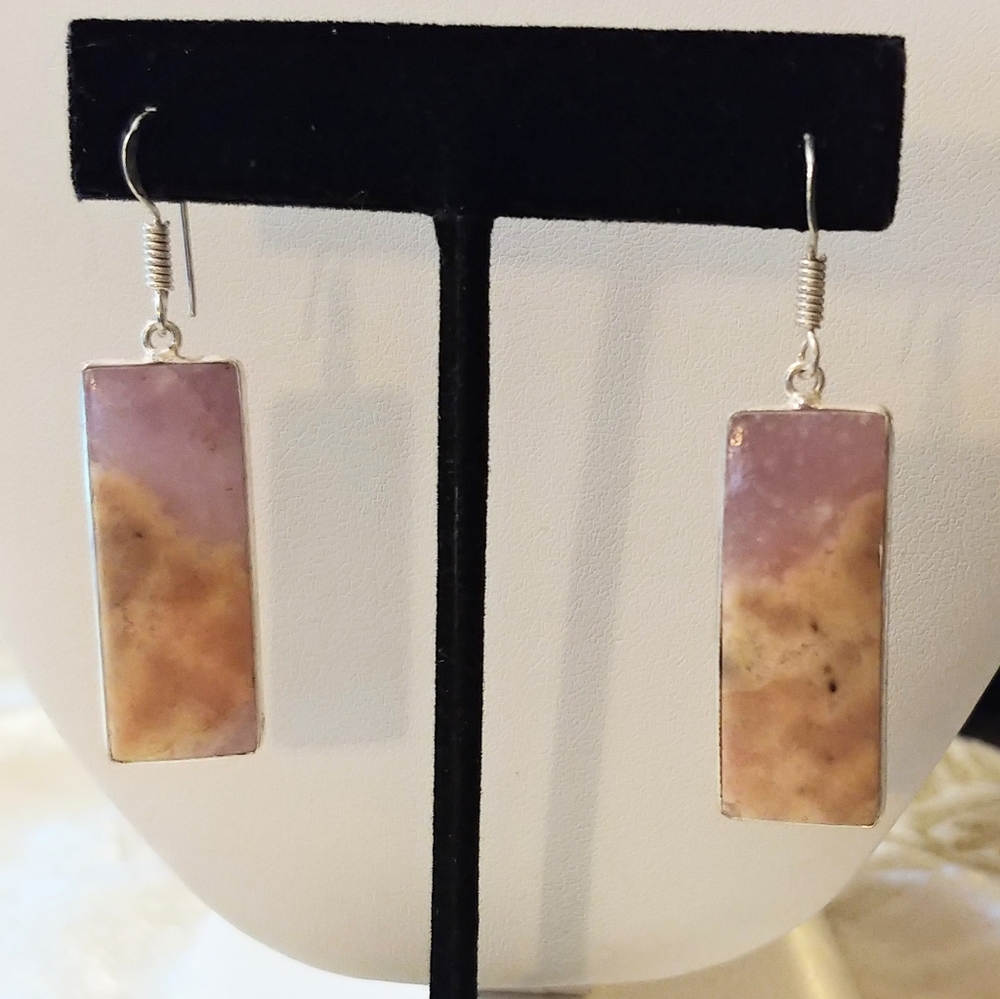 NWOT Natural Pink Peruvian Opal Gemstone Earrings .925 Sterking Overlay